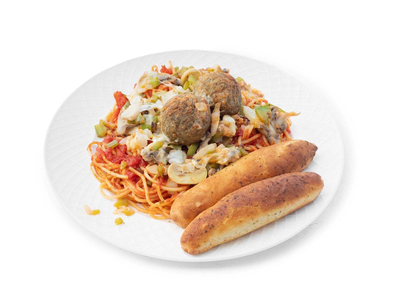 Spaghetti Supreme Dinner with Meatballs and Breadsticks